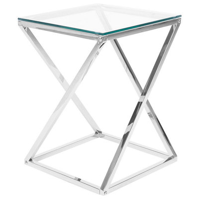 Glass Top Side Table Silver BEVERLY