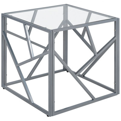 Glass Top Side Table Silver ORLAND