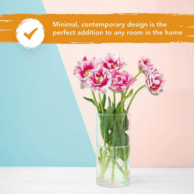 Glass Vase Cylinder Transparent 20cm Clear Tall Flower Vase Home Indoor - 4