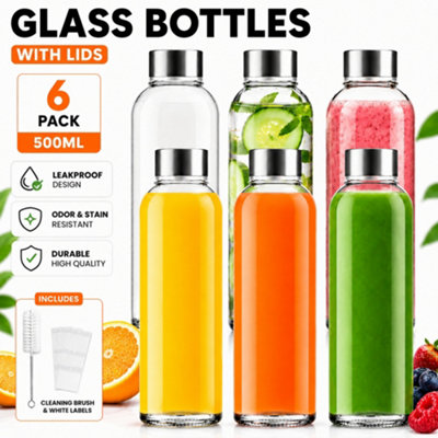 Glass Water Bottles, Reusable Water, Juice & Smoothie Bottles with ...