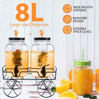Aazon.co | TURSTIN 2 Pcs 2 Gallon Glass Beverage Drink Dispenser with