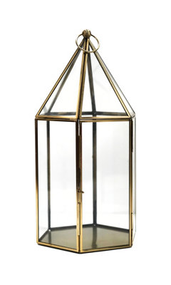 Glasshouse Terrarium Antique Brass H36cm W18cm