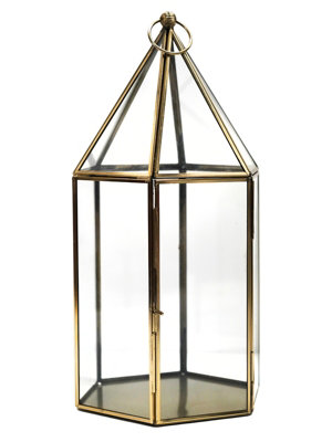 Glasshouse Terrarium Antique Brass H36cm W18cm