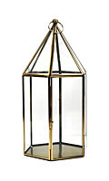 Glasshouse Terrarium - Glass - L18 x W18 x H36 cm - Antique Brass
