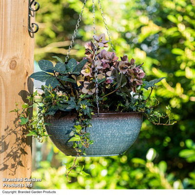 Glazed Effect 35cm Hanging Basket Planter Blue Breeze