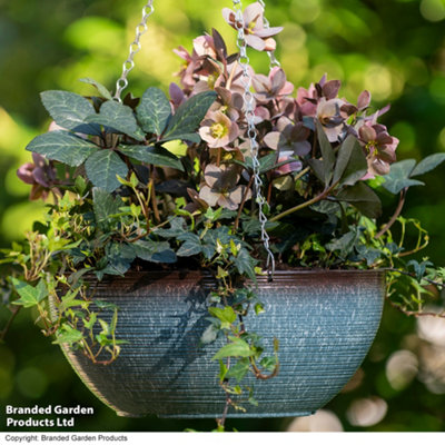 Glazed Effect 35cm Hanging Basket Planter Blue Breeze
