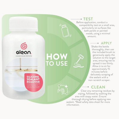GLEAN Silicone Sealant Remover - 250ml - REMOVES SILICONE & ACRYLIC - Ideal Sealant Remover: Shower Trays, Baths, Sinks, Toilets