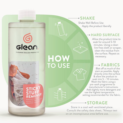 GLEAN Sticky Stuff Remover Liquid - Removes sticky tape, labels, chewing gum, tar, grease - 500ml