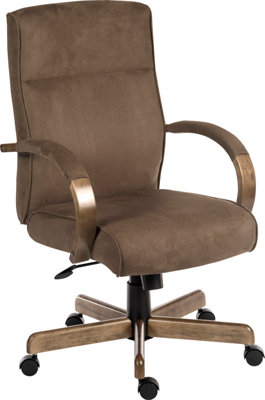 Glencoe Executive Chair in a soft brown microfibre finish and stylish driftwood arm and base