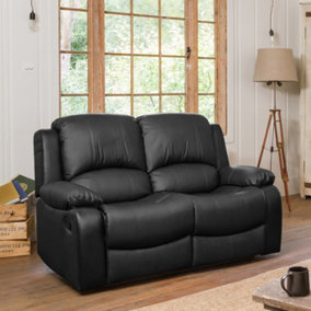 Glendale 150cm Wide Black Bonded Leather 2 Seat Manually Operated Recliner Sofa