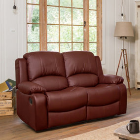 Glendale 150cm Wide Burgundy Bonded Leather 2 Seat Manually Operated Recliner Sofa