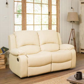 Glendale 150cm Wide Cream Bonded Leather 2 Seat Manually Operated Recliner Sofa