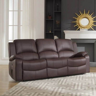 Glendale 201cm Wide 3 Seat Brown Bonded Leather Electrically Operated 3 Seat Recliner Sofa