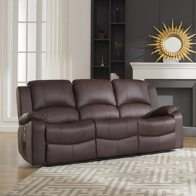 Glendale 201cm Wide 3 Seat Brown Bonded Leather Electrically Operated 3 Seat Recliner Sofa