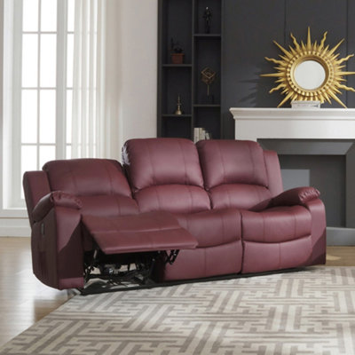 Glendale 201cm Wide 3 Seat Burgundy Bonded Leather Electrically Operated 3 Seat Recliner Sofa