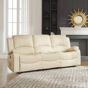 Glendale 201cm Wide 3 Seat Cream Bonded Leather Electrically Operated 3 Seat Recliner Sofa