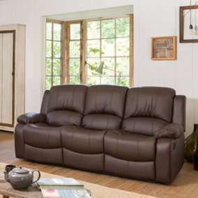 Glendale 201cm Wide Brown Bonded Leather 3 Seat Manually Operated Recliner Sofa