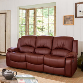 Glendale 201cm Wide Burgundy Bonded Leather 3 Seat Manually Operated Recliner Sofa
