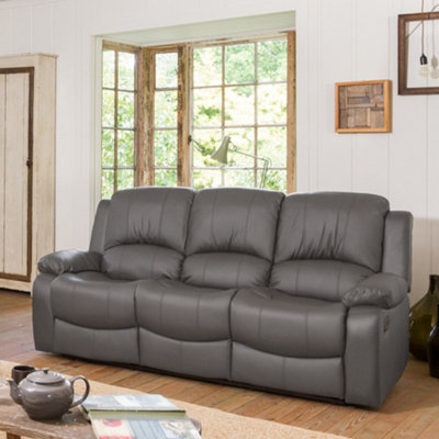 Glendale 201cm Wide Grey Bonded Leather 3 Seat Manually Operated Recliner Sofa