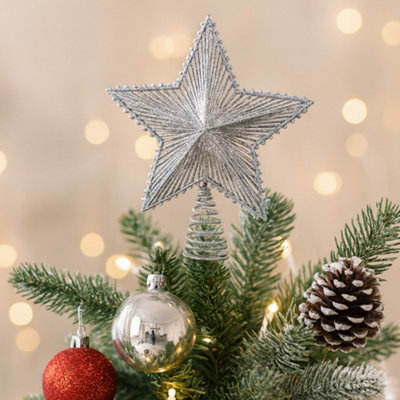 Glitter 3D Star Christmas Tree Topper - Silver