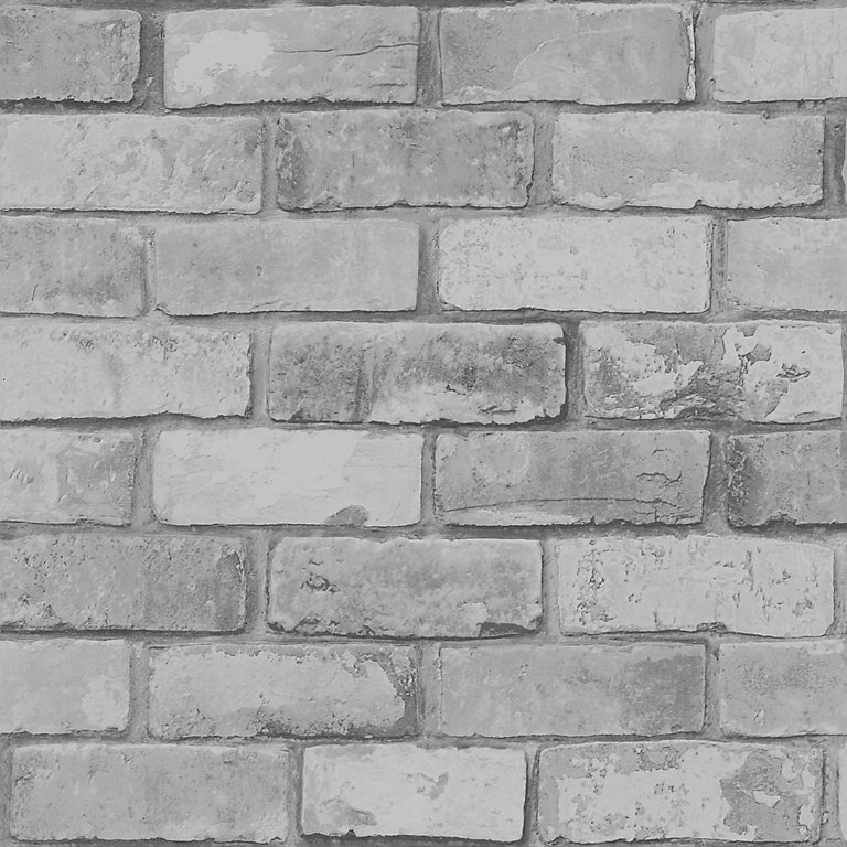 Glitter Brick Wallpaper Silver Debona 9804 | DIY at B&Q