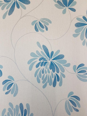 Glitter Floral Wallpaper Teal Off White Shimmer Flower Textured Selena