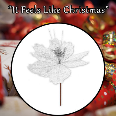 Glitter Flower Picks Christmas Decoration Ornament X 1 28cm White