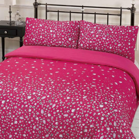 Glitz Gem Print Quilt Duvet Cover With Pillowcases Bedding Set, Pink - Double