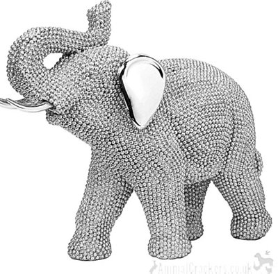Glitzy Elephant figurine with shiny ears & tusk ornament glittery home decoration