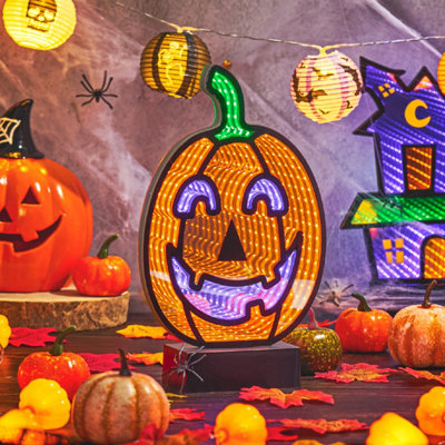 GLOBAL GIZMOS PUMPKIN HALLOWEEN LIGHT - INFINITY MIRROR DECORATION