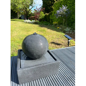 Globe On Plate Box Water Feature with LED Lights - Solar Panel 37x37x37