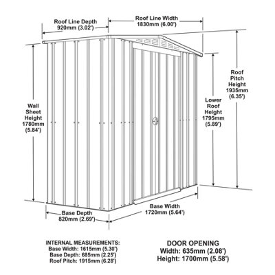 Globel 6 x 3 Apex Metal Storage Shed Sliding Doors - Grey