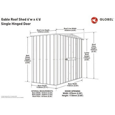 Globel 6x4ft Apex Hinged Single Door Garden Shed - Anthracite Grey