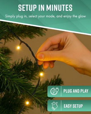 Globrite 100m 1000 LED Fairy Lights Warm White Plug In Indoor Outdoor ...