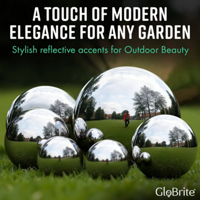 GloBrite Set of 6 Stainless Steel Mirror Balls Garden Ornaments - Reflective Garden Decor 50-150mm