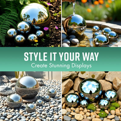 GloBrite Set of 6 Stainless Steel Mirror Balls Garden Ornaments - Reflective Garden Decor 50-150mm
