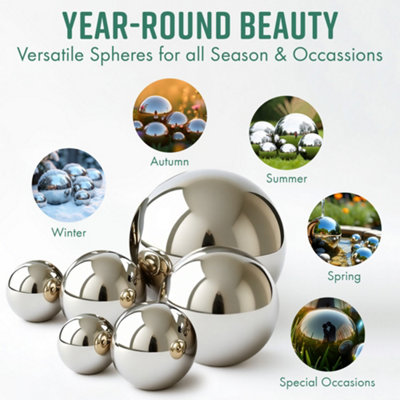 GloBrite Set of 6 Stainless Steel Mirror Balls Garden Ornaments - Reflective Garden Decor 50-150mm