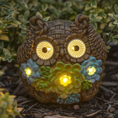 GloBrite Solar Garden Ornament Owl Statue with Flowers - LED Light ...