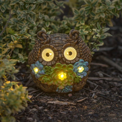 GloBrite Solar Garden Ornament Owl Statue with Flowers - LED Light ...