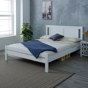 Glory Bed, White Wooden Slatted Frame - 5FT King Size
