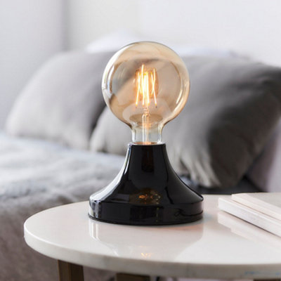 Gloss Black Ceramic Table Lamp Light Fitting Minimalistic Bulb Holder Design
