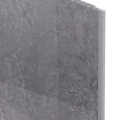 Gloss Grey Concrete Bathroom PVC Cladding Shower Wet Wall Panels 1m x 2 ...