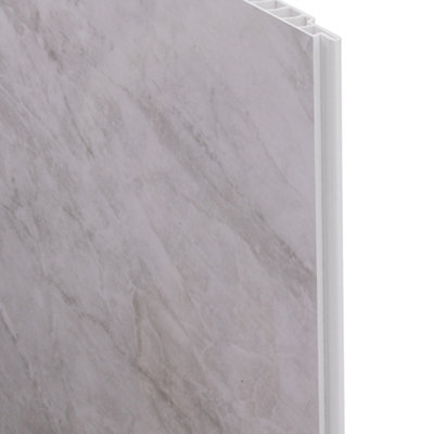 Gloss Grey Marble Bathroom PVC Cladding Shower Wet Wall Panels 1m x 2.4m