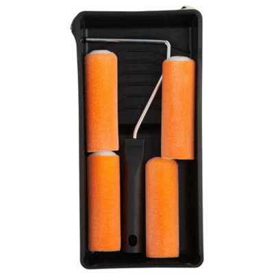 4-Inch Foam & Emulsion Paint Roller Set With Tray - Mini Decorator's Kit For Gloss & Matte Paint (Indoor/Outdoor Use)