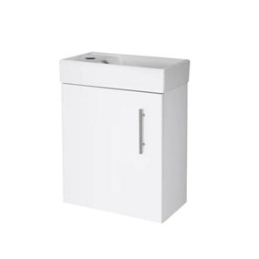 Gloss White 400 Wall Hung Basin Sink Vanity Unit Compact Cloakroom