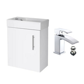 Gloss White 400 Wall Hung Basin Sink Vanity Unit & Lucia Basin Tap