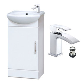 Gloss White 400mm Semi Reccessed Vanity Basin Sink Unit & Lucia Tap & Waste