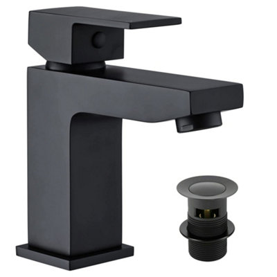 Gloss White 400mm Semi Reccessed Vanity Basin Sink Unit & Matt Black Form Tap, Waste & Black Handle