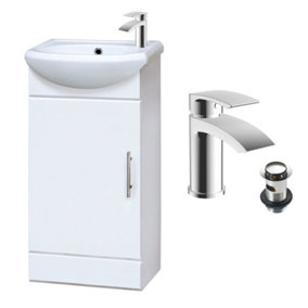 Gloss White 400mm Semi Reccessed Vanity Basin Sink Unit & Sleek Tap & Waste