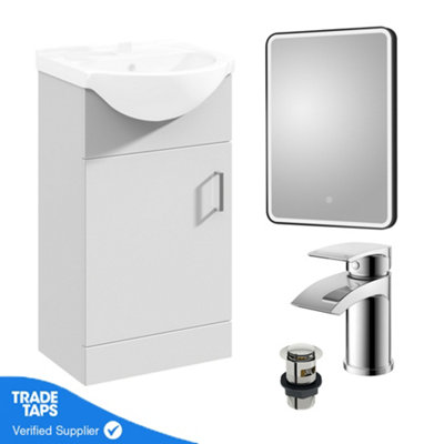Gloss White 450mm Floor Standing 1Door Vanity Unit & Round Basin with